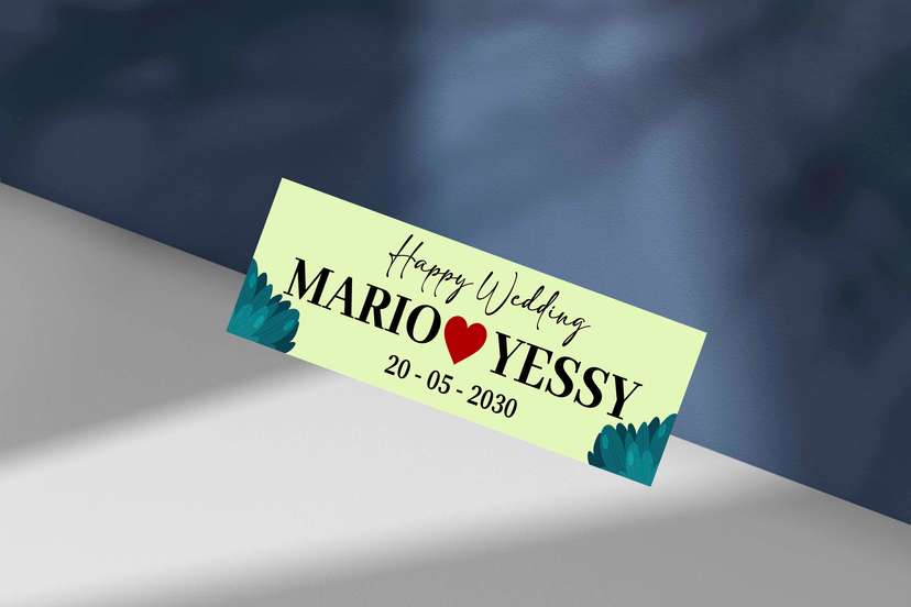 Wedding Plat Elegan dengan Aksen Daun Tropis Biru - Image 1