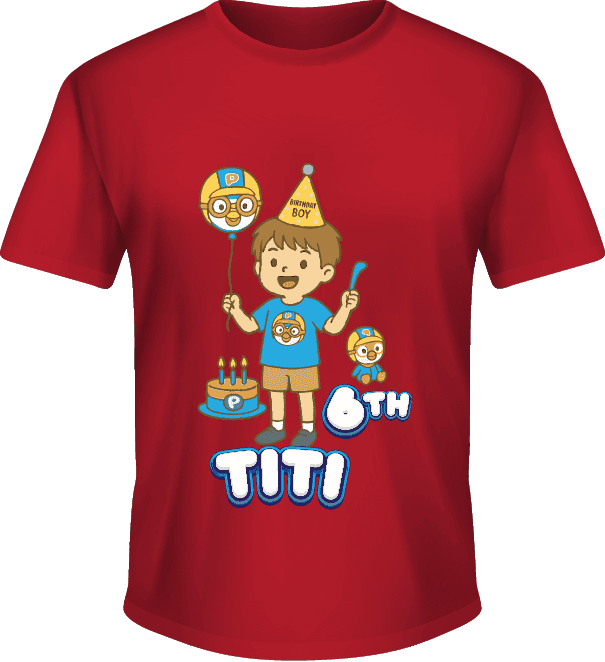 Kaos Ulang Tahun Anak Laki-Laki Tema Pororo Warna Merah - Image 1