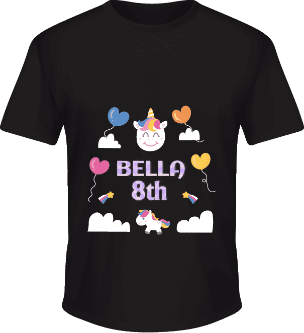 Kaos Ulang Tahun Anak Perempuan Tema Unicorn Hitam Ceria - Image 1