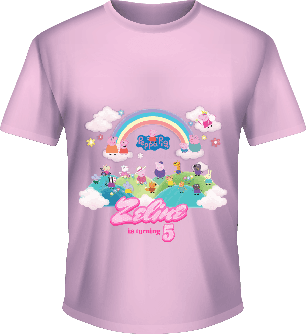 Kaos Ulang Tahun Anak Tema Peppa Pig Warna Pink Lembut - Image 1