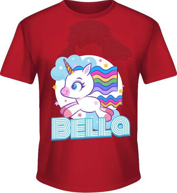 Kaos Anak Perempuan Nama Custom Tema Unicorn Pelangi Warna Merah - Image 1