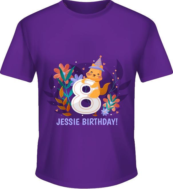 Kaos Ulang Tahun Anak Tema Kucing Lucu Warna Ungu - Image 1