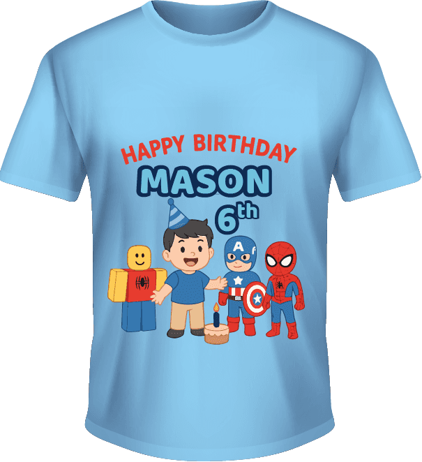 Kaos Ulang Tahun Anak Laki-laki Tema Superhero & Roblox - Image 1