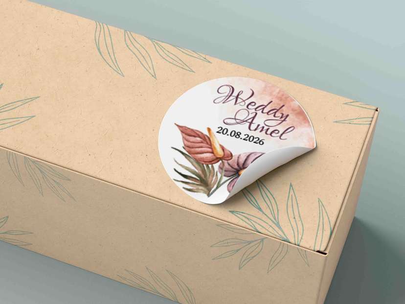 Stiker Pernikahan Watercolor Tropikal - Image 1