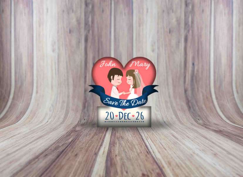 Stiker Save The Date Ilustrasi Pasangan & Hati Romantis - Image 1