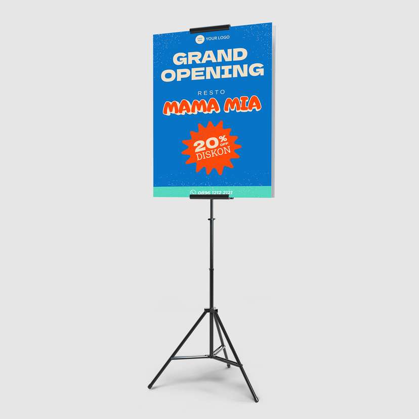 Foamboard Sign Stand Promo Grand Opening Biru Cerah - Image 1