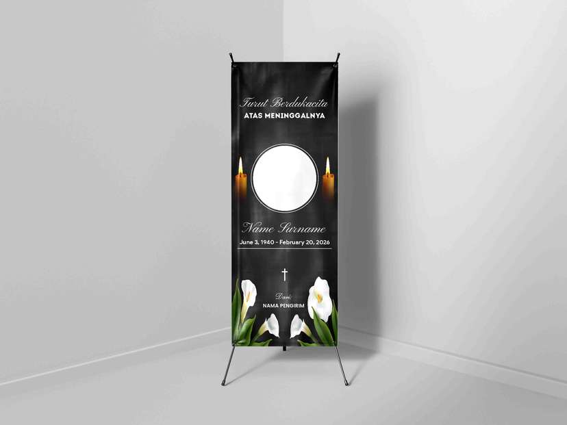 X-Banner Turut Berdukacita Desain Lilin & Bunga Calla Lily - Image 1