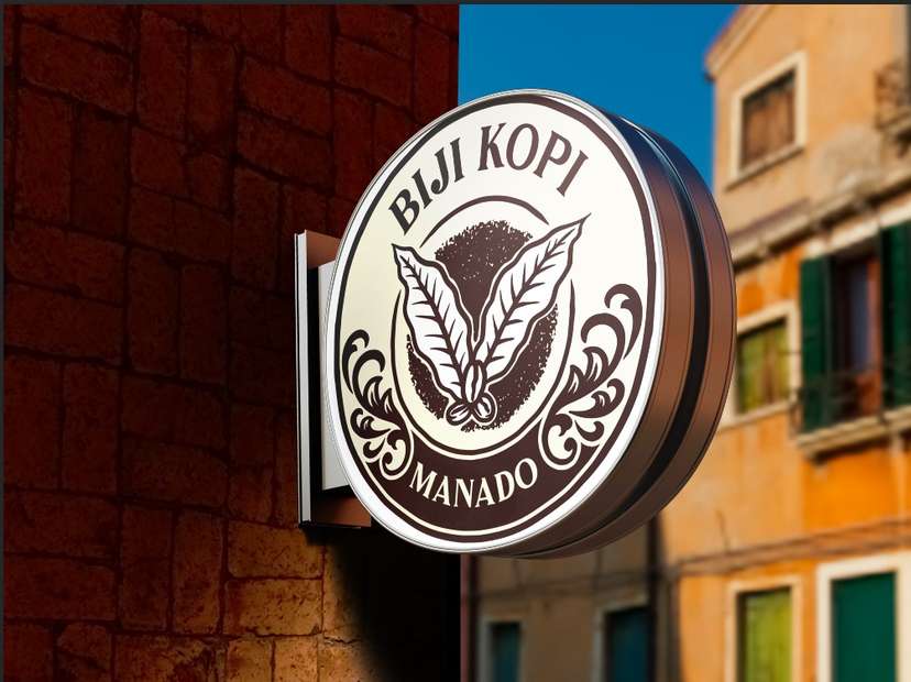 Neon Sign Box Biji Kopi Manado Bergaya Tradisional Etnik & Natural - Image 1