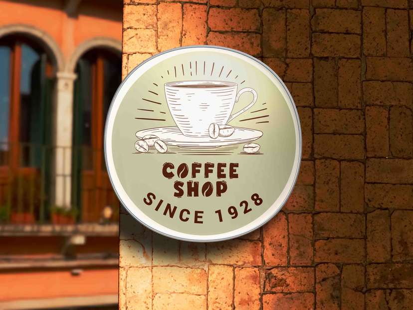 Neon Box Coffee Shop Retro dengan Ilustrasi Cangkir Sketsa - Image 1