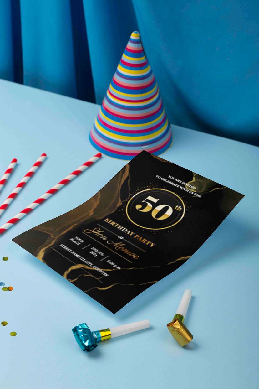 Undangan Ulang Tahun Elegan 50th Black Gold Marble - Image 1