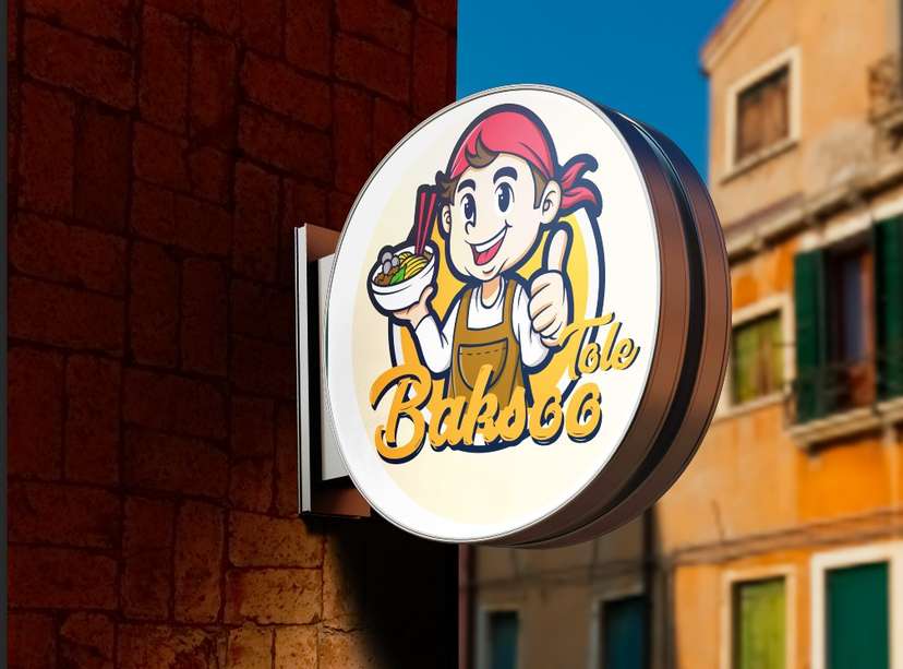 Sign Box Bakso Tole Logo Maskot Pedagang Ceria - Image 1