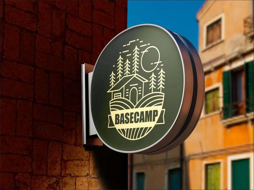 Sign Box Basecamp Logo Outdoor Camping Minimalis - Image 1