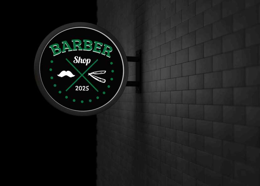 Neon Box Bulat Barber Shop Hitam Hijau - Image 1