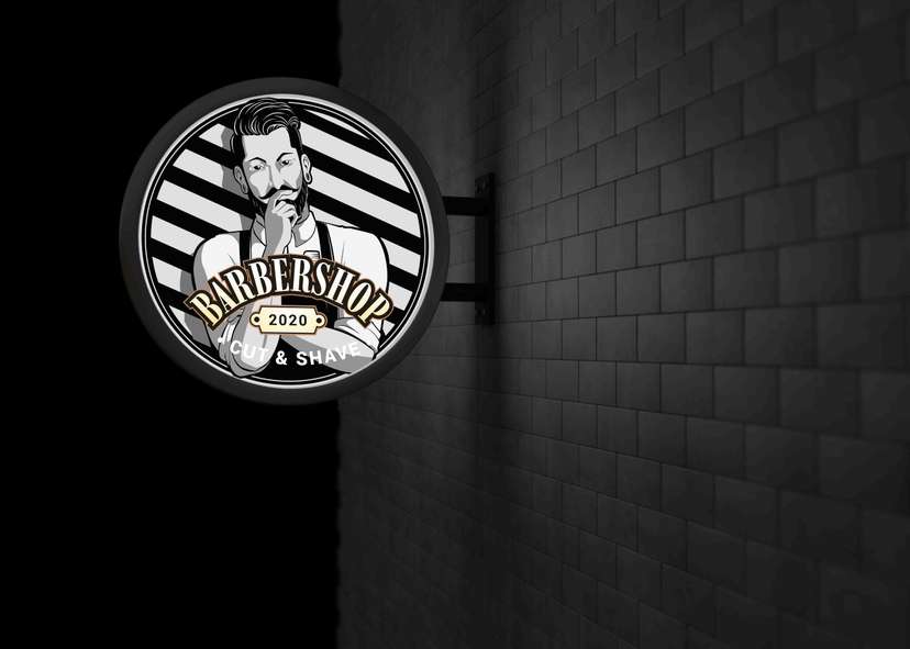Neon Box Bulat Barbershop Gentleman Illustration Classic Monochrome - Image 1