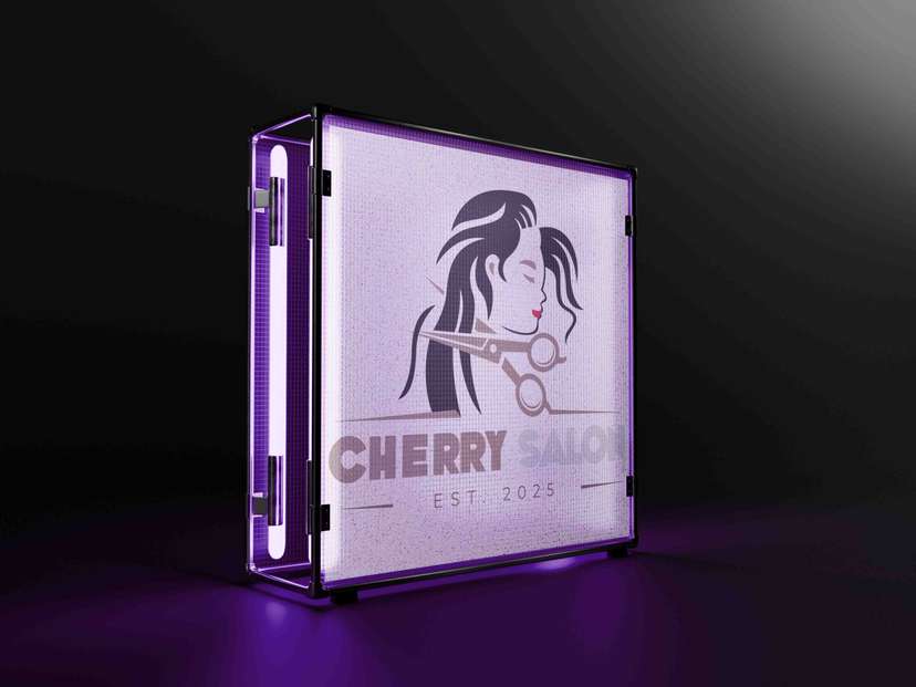 Neon Box Kotak Salon Desain Siluet Wanita Elegan dengan Nuansa Ungu - Image 1