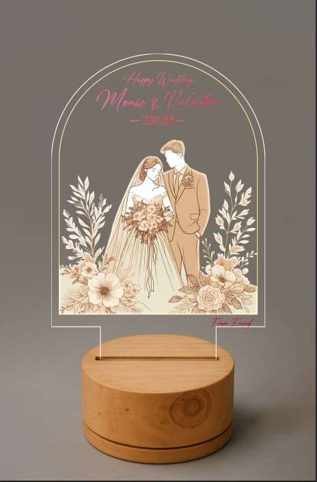 Dream LED Wedding Couple Line Art Floral Sepia - Image 1