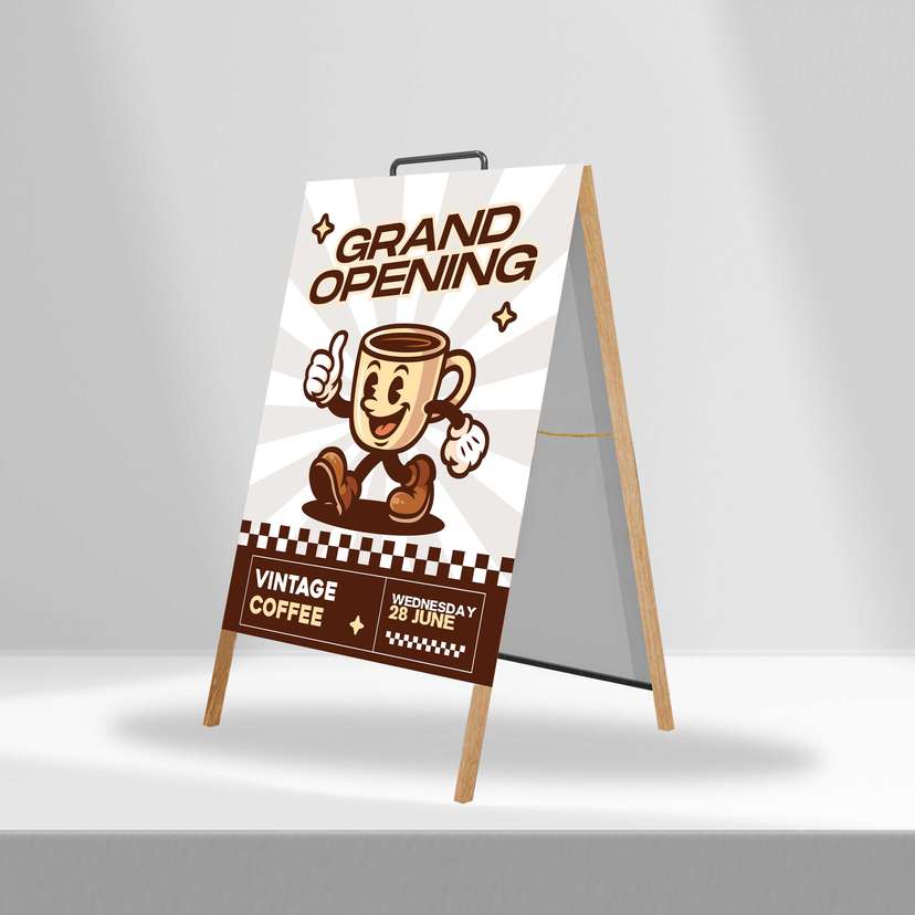 Triangle Stand Banner kayu Opening Vintage Coffee - Image 1