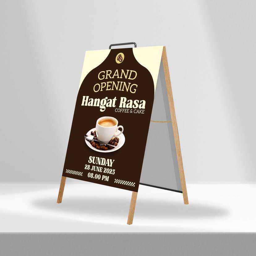 Triangle Stand Banner Kayu Opening Hangat Rasa - Image 1