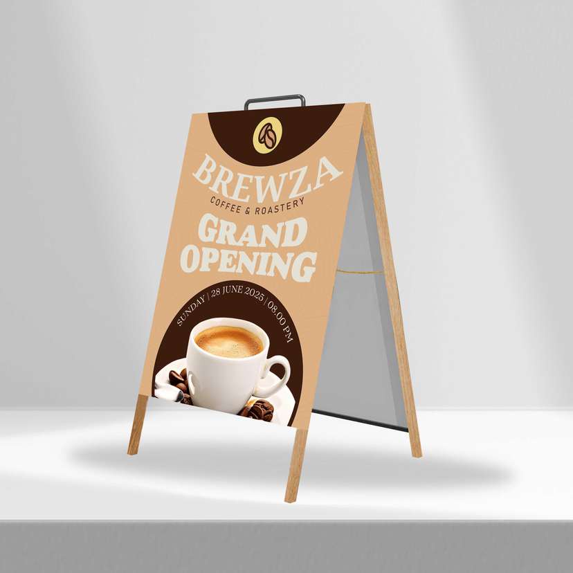 Triangle Stand Banner Kayu Opening Brewza - Image 1