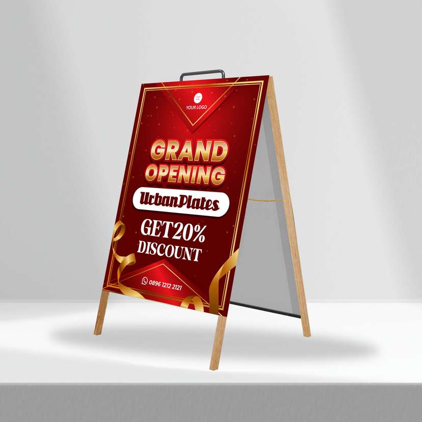 Triangle Stand Banner Kayu Opening Urban Plates - Image 1