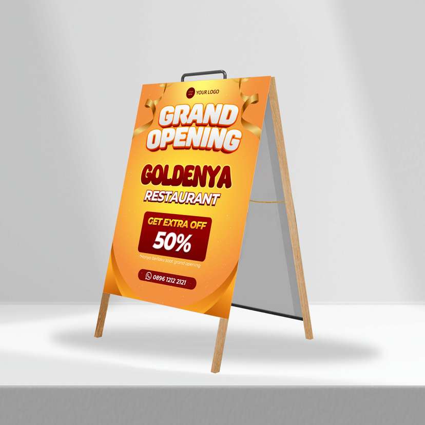 Triangle Stand Banner Kayu Opening Goldenya - Image 1