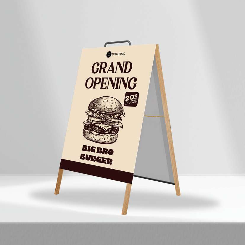 Triangle Stand Banner Kayu Opening Big Bro Burger - Image 1