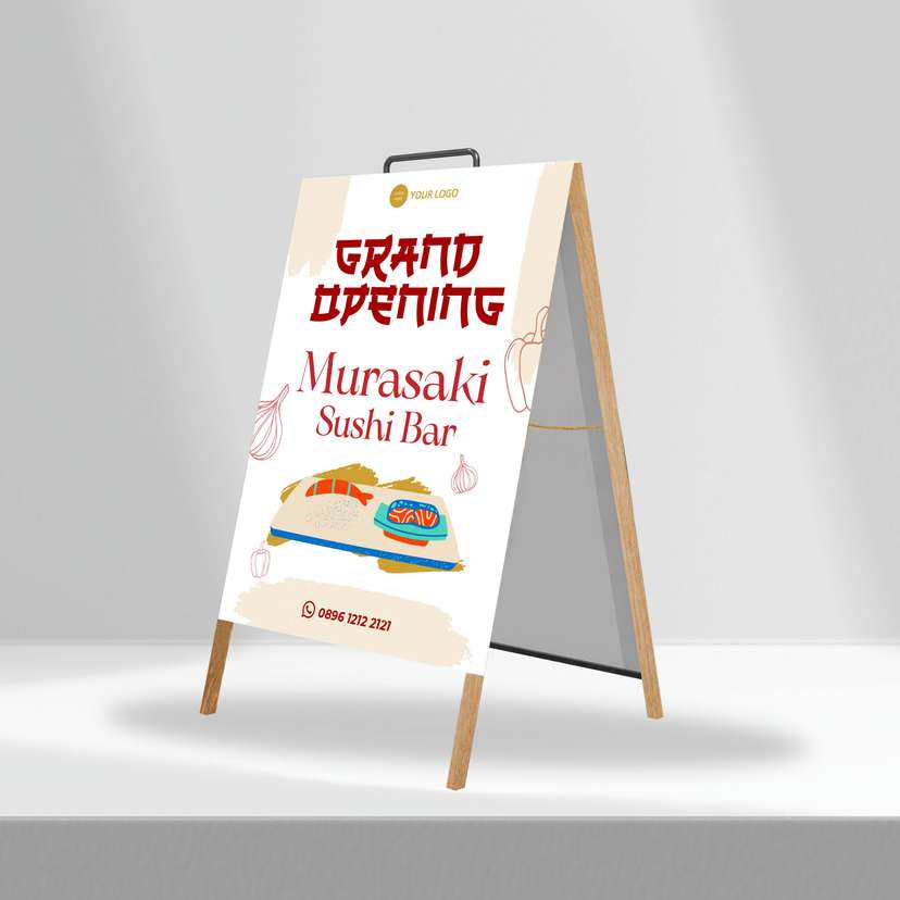 Triangle Stand Banner Kayu Opening Murasaki - Image 1