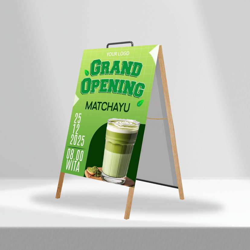 Triangle Stand Banner Kayu Opening Matchayu - Image 1