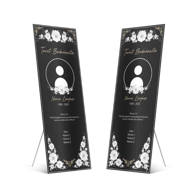 X-Banner Duka Tema Hitam Bunga Putih - Image 1