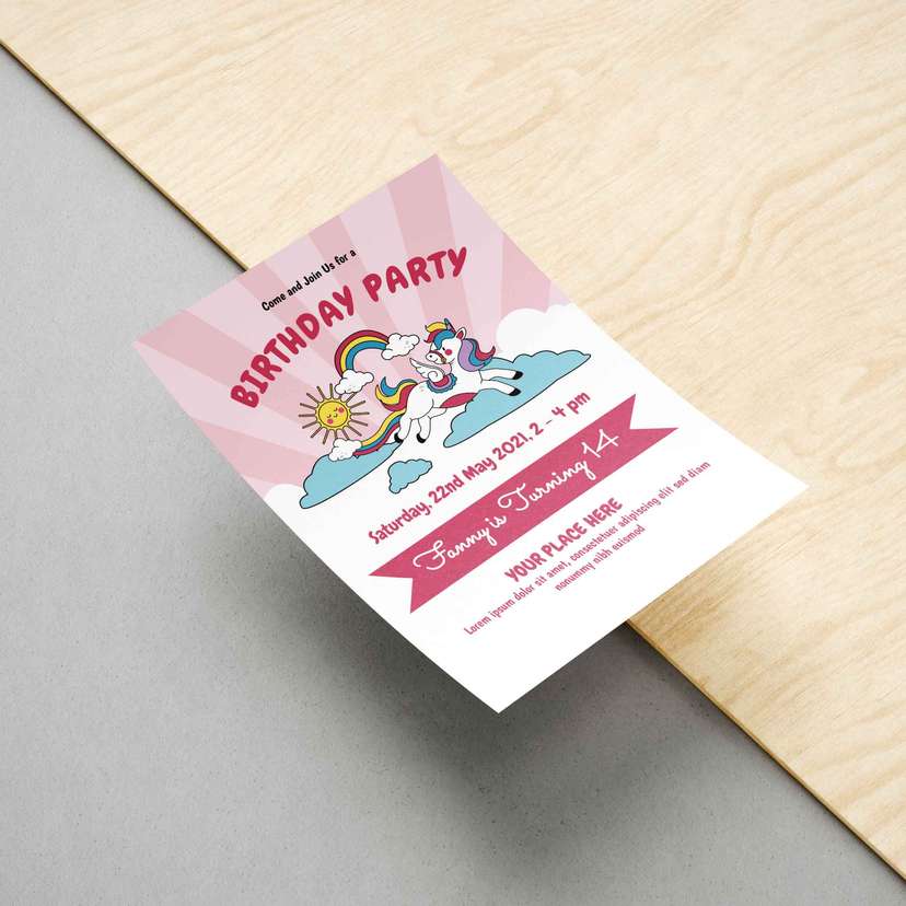 Undangan Ulang Tahun Anak Tema Pink Unicorn - Image 1