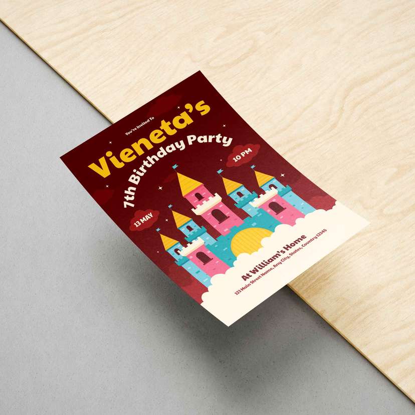 Undangan Ulang Tahun Anak Tema Kastil Merah - Image 1