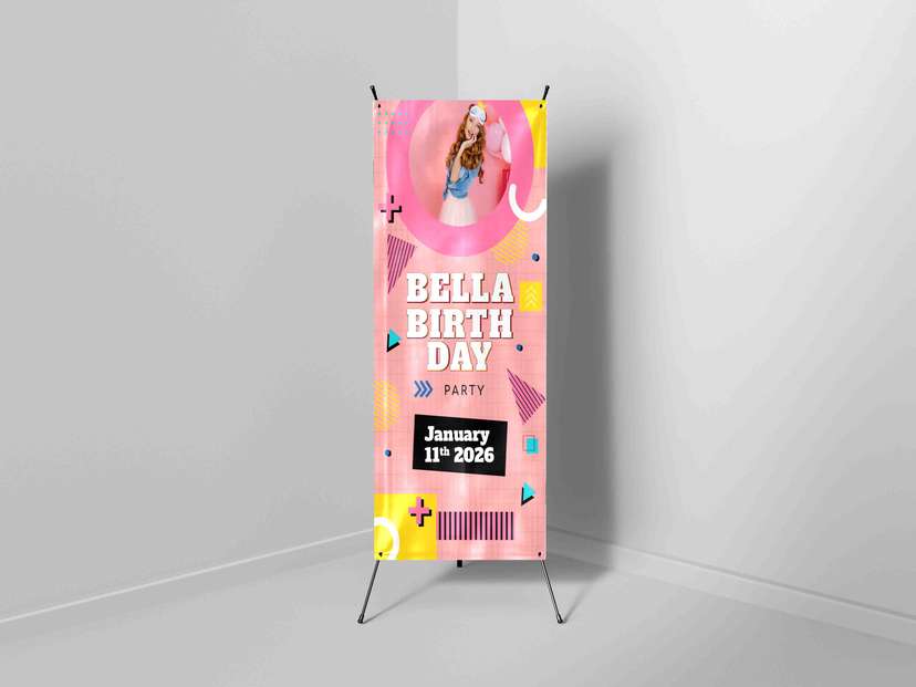 X Banner Birthday Warna Pink - Image 1