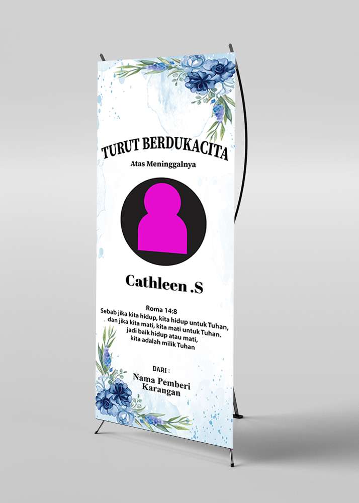 X Banner Turut Berduka Cita Nuansa Biru Bunga Indah - Image 1