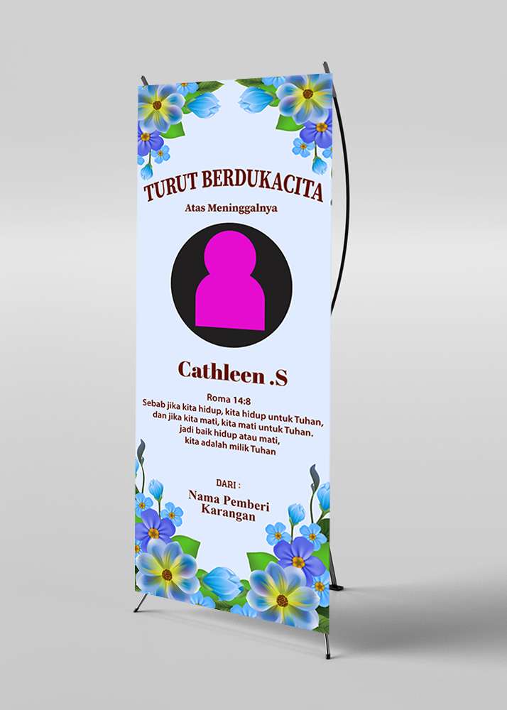 X Banner Duka Cita Latar Biru Cerah dengan Bunga-Bunga Menawan - Image 1