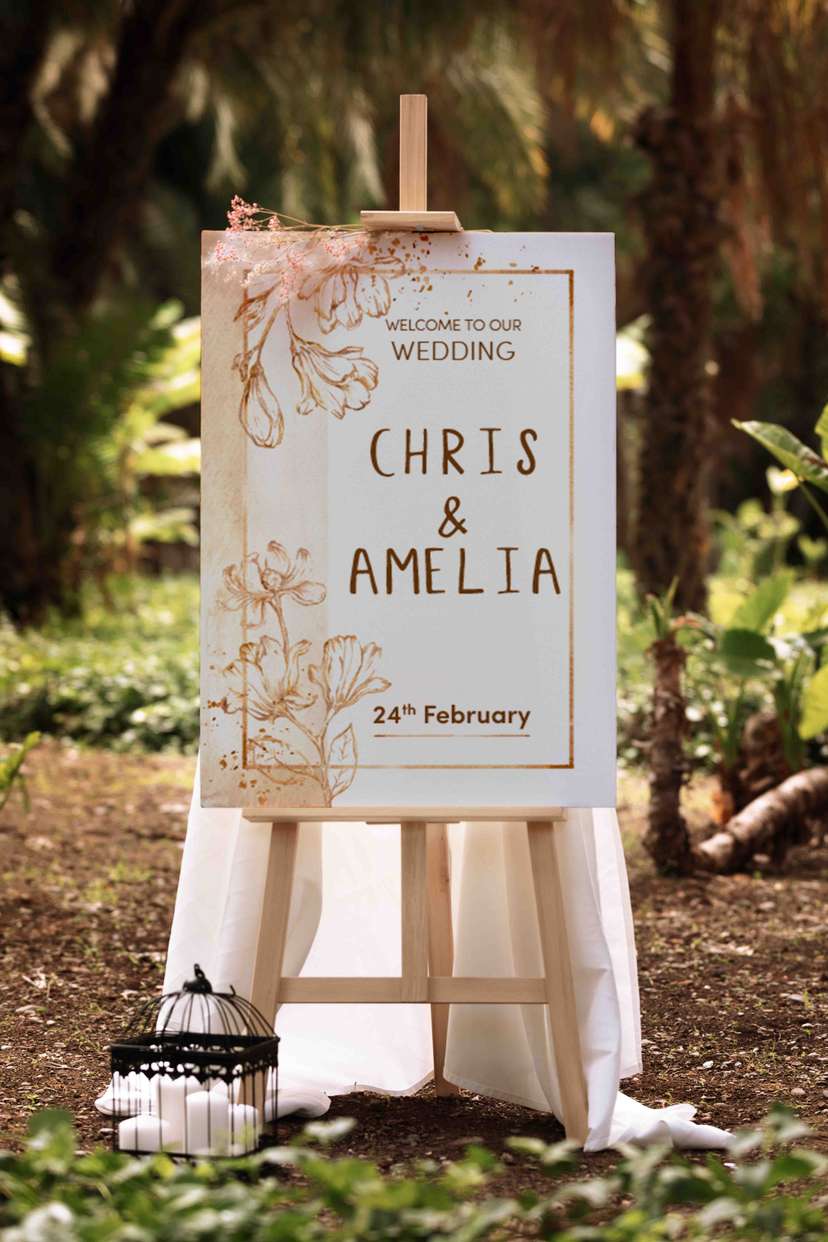 Wedding Sign Rustic Floral Desain Vintage Elegan untuk Pernikahan - Image 1