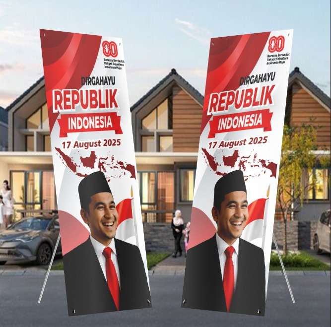 X Banner Semarak HUT RI dengan Nuansa Merah Putih Elegan - Image 1