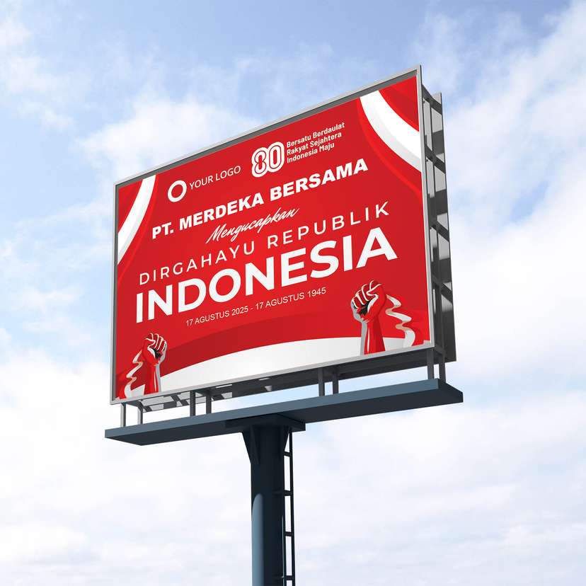 Baliho Ucapan Kemerdekaan Dirgahayu RI Dengan Warna Merah Menyala - Image 1