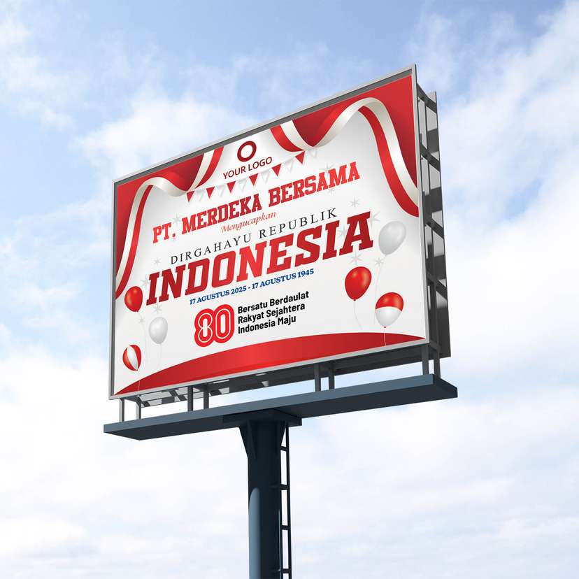 Baliho Ucapan Kemerdekaan Dirgahayu RI Dengan Latar Putih Dihiasi Ballon - Image 1