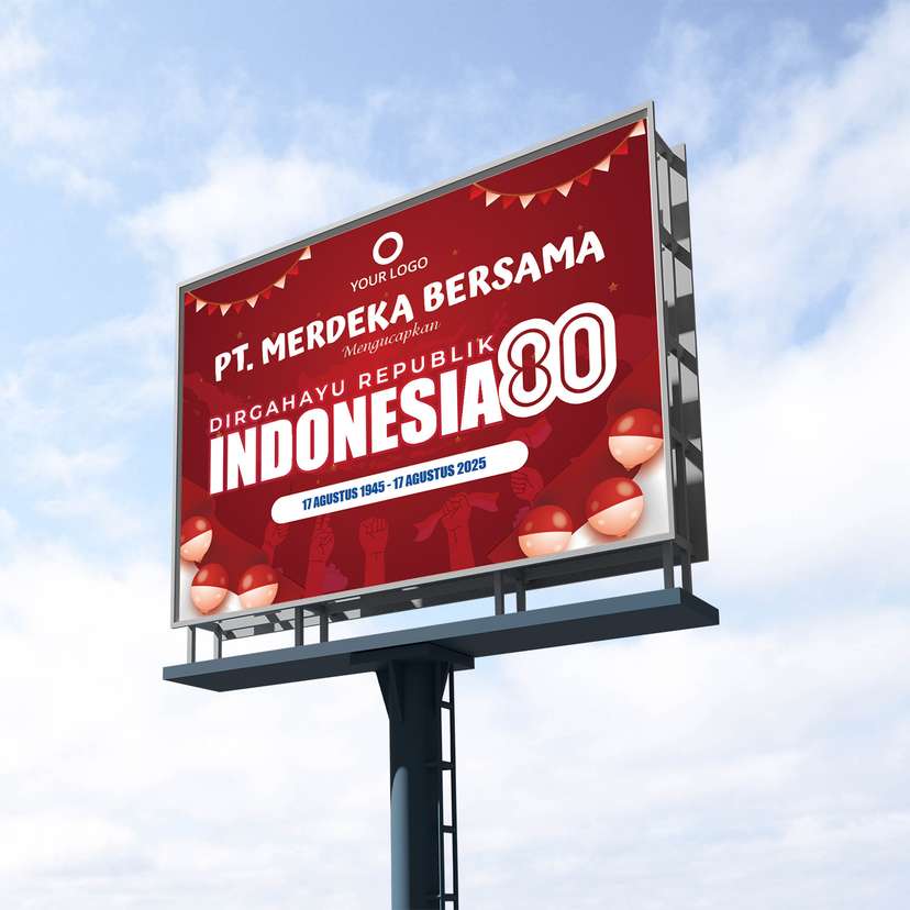 Baliho Ucapan Kemerdekaan Dirgahayu RI Dengan Latar Dominan Merah - Image 1