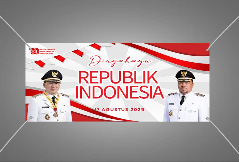 Baliho Elegan Bernuansa Merah Putih dengan Bendera Hias dan Motif Sinar - Image 1