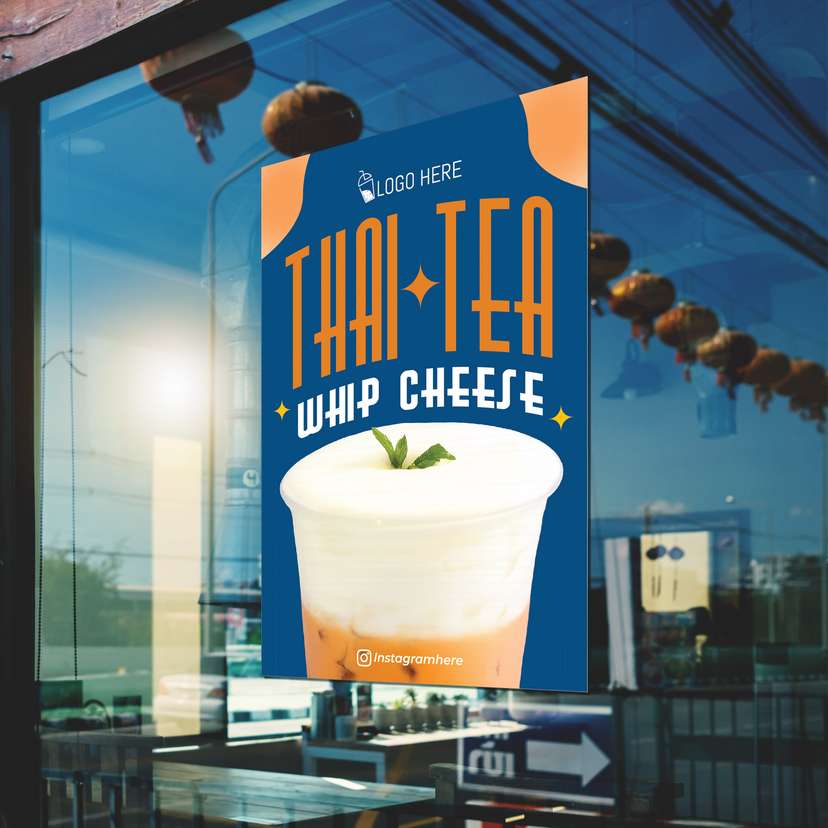 Poster Promo Minuman Thai Tea Dengan Background Biru Tua - Image 1