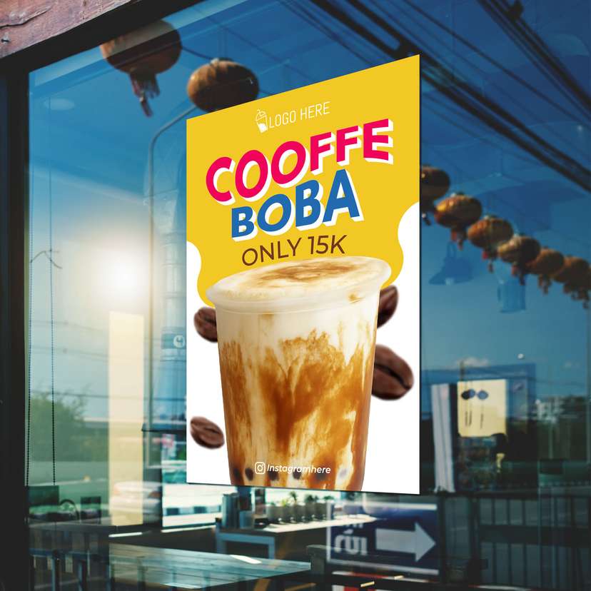 Poster Promo Minuman Cooffe Boba Dengan Background Kuning Putih - Image 1