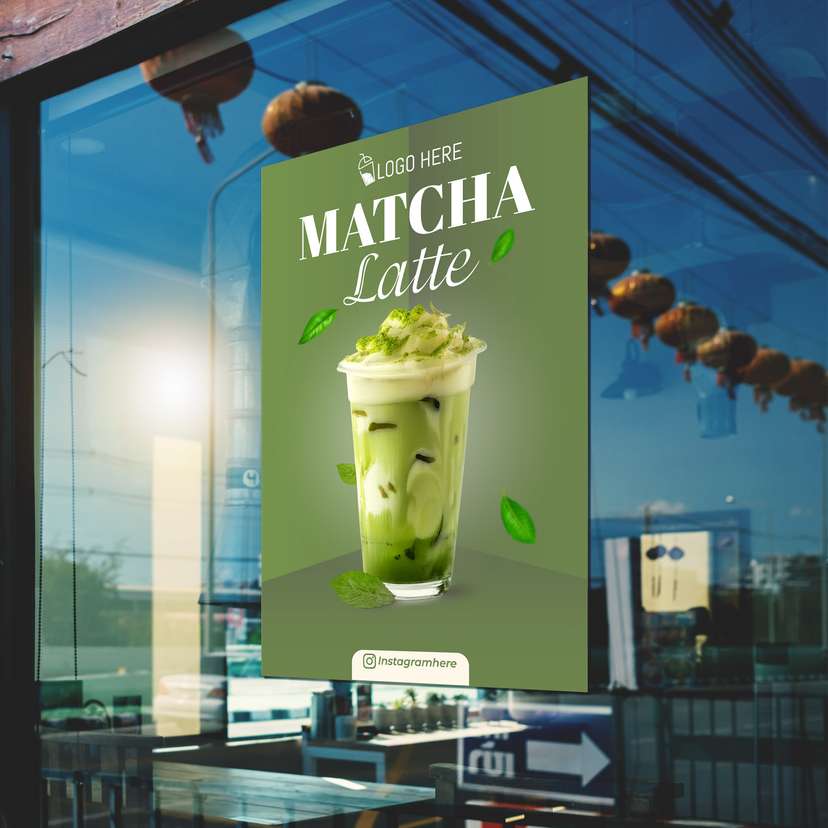 Poster Promo Minuman Matcha Latte Dengan Background Hijau - Image 1