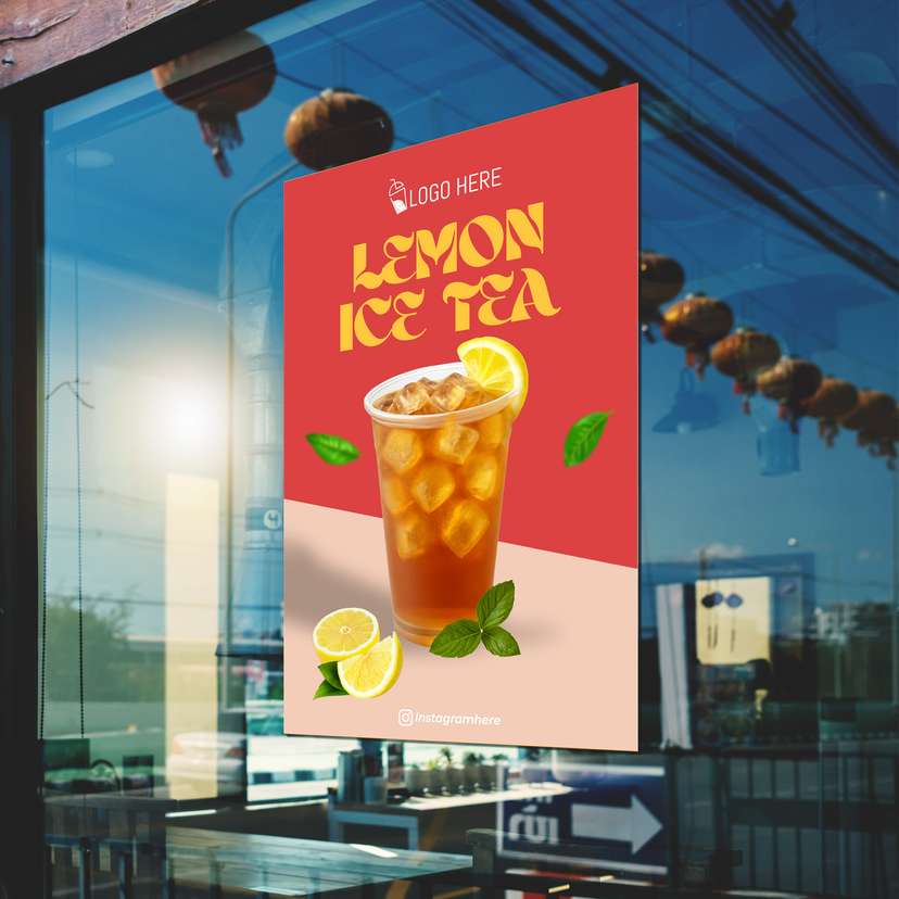 Poster Promo Minuman Es Teh Dengan Background Merah Cream - Image 1