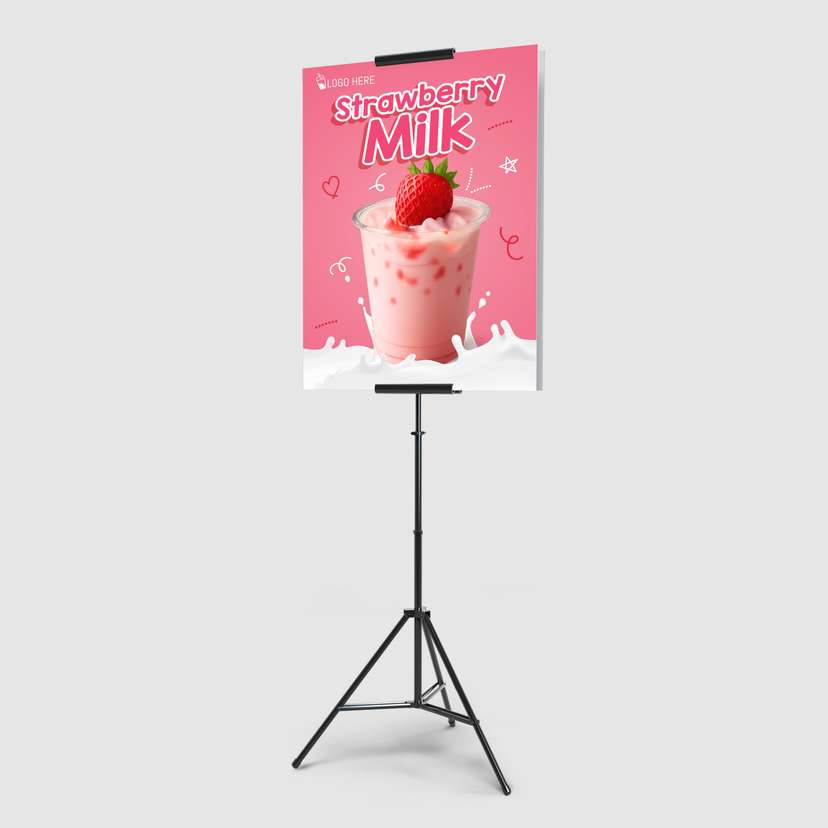 Foamboard Promo Minuman Strawberry Milk Warna Pink Ceria - Image 1