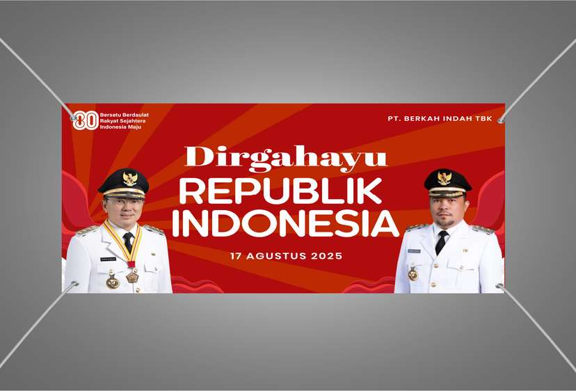 Baliho Perayaan Kemerdekaan dengan Latar Sinar Merah Dinamis - Image 1