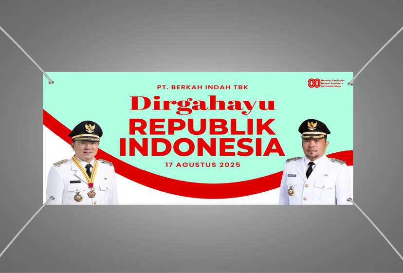 Baliho Kemerdekaan Dengan Hijau Toska Modern Dengan Bentangan Bendera Minimalis - Image 1