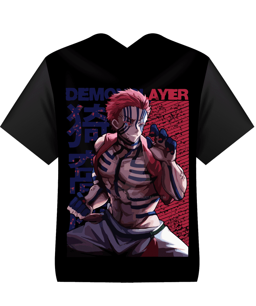 Kaos Anime Demon Slayer Akaza Fullprint Hitam Keren & Garang - Image 1