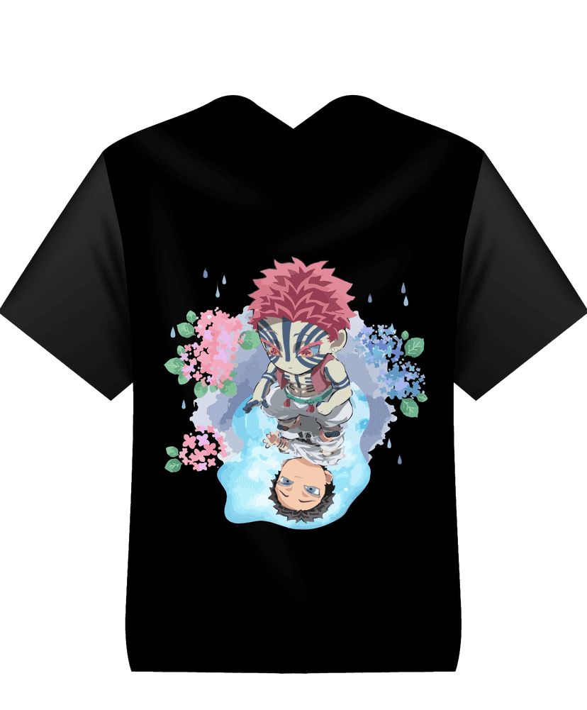 Kaos Anime Demon Slayer Akaza Reflection Chibi Style Fullprint Hitam - Image 1