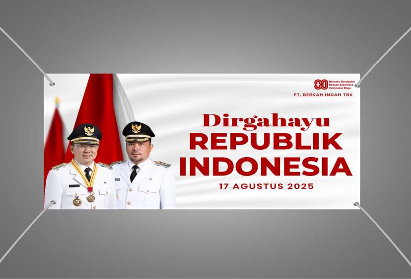 Baliho Dirgahayu RI dengan Nuansa Putih Bersih dan Bendera Dengan Megah - Image 1